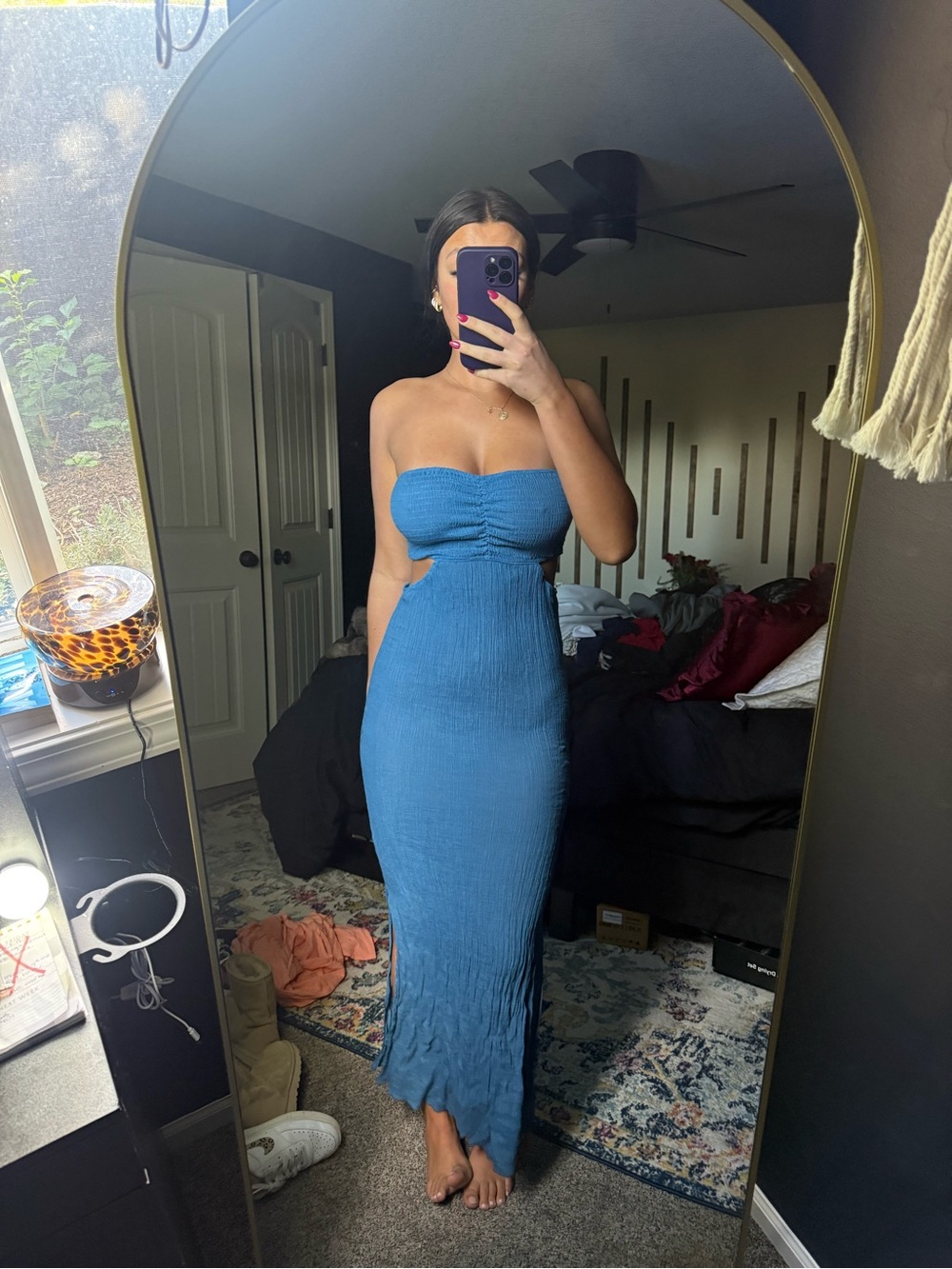 Strapless Cutout Maxi Dress in Blue Like New - Picture 1 of 7